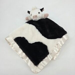 Hallmark Baby Cow Security Blanket Lovey Black White Spotted Faux Fur Satin Trim